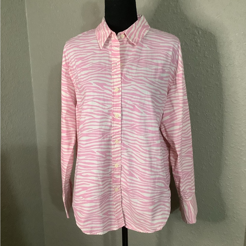 GREY LAB Zebra Print‎ Button Down Shirt in pink/white